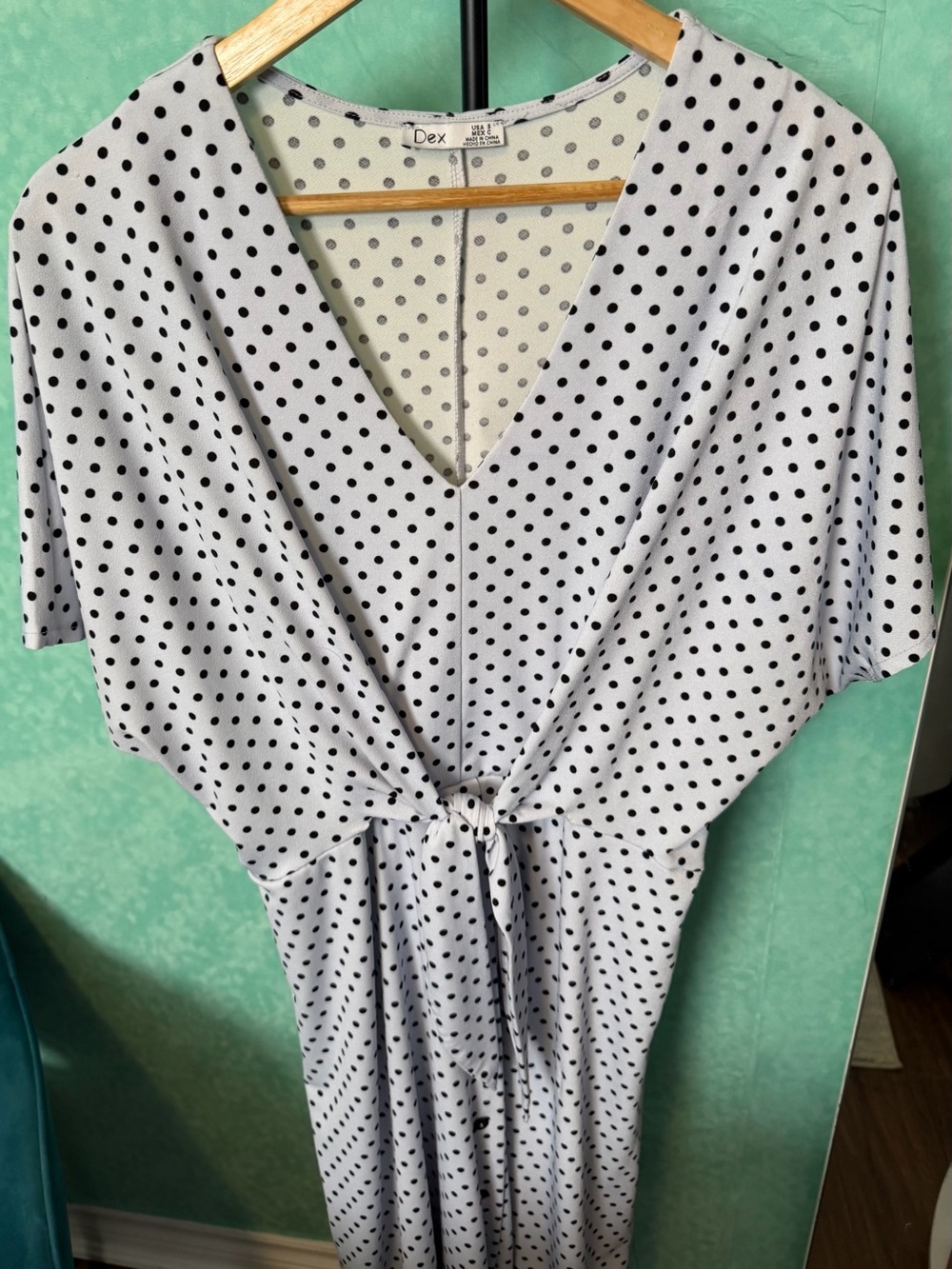 🤍🖤DEX Polka Dot Tie-Front Midi Dress in White and Black - Picture 12 of 14